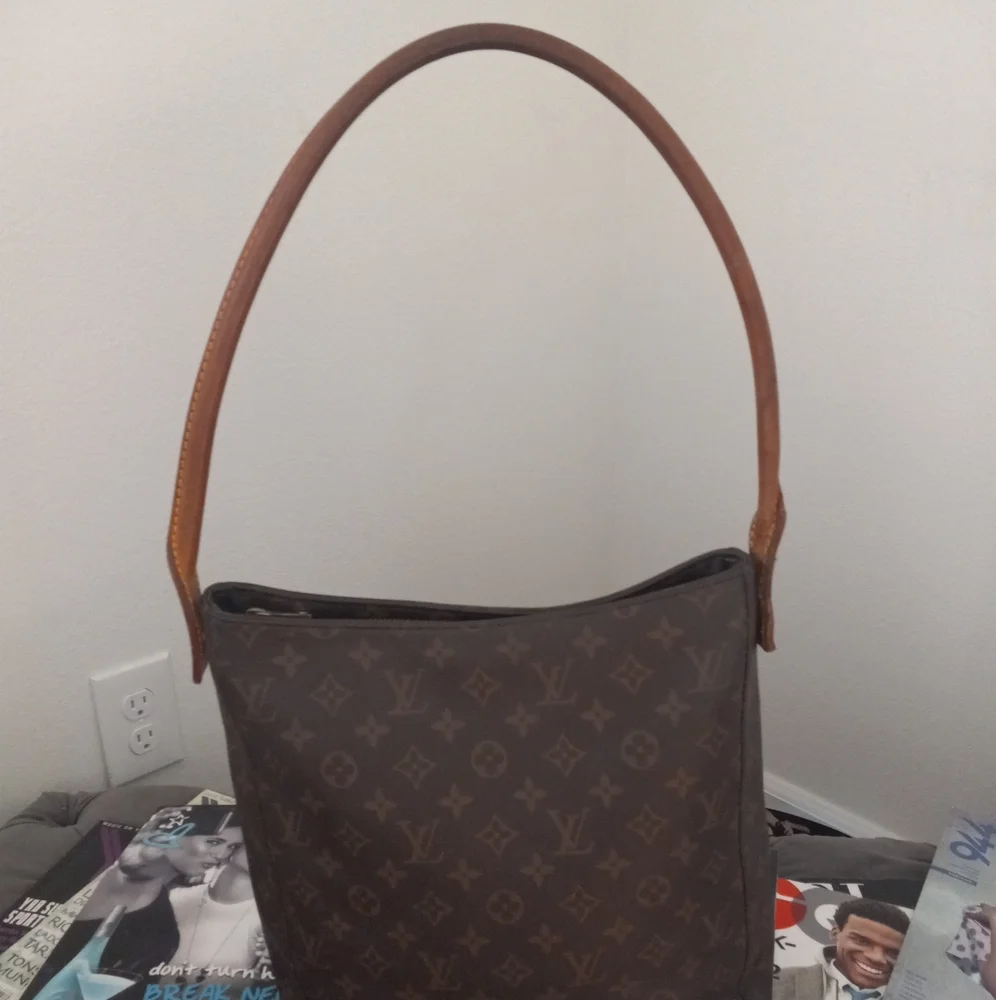 Louis Vuitton Brown Monogram Shoulder Bag with Tan Strap